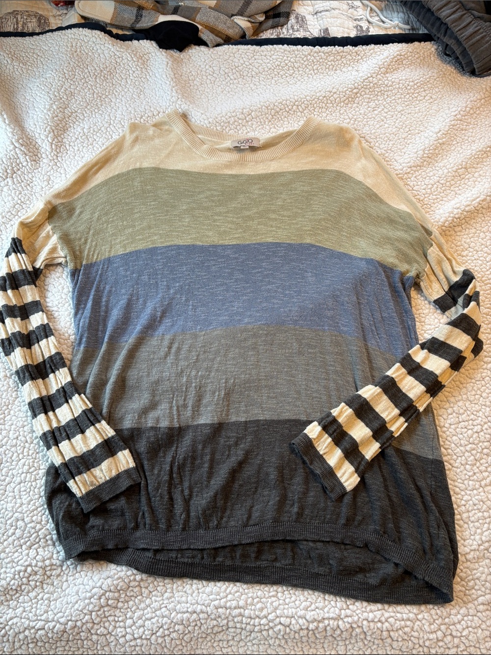 Striped Lightweight Women’s Sweater in Cream, Olive, Blue & Black